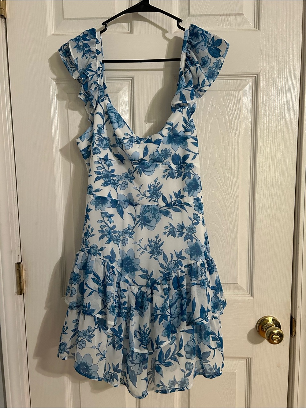 Blue Floral Ruffle Tiered Mini Dress